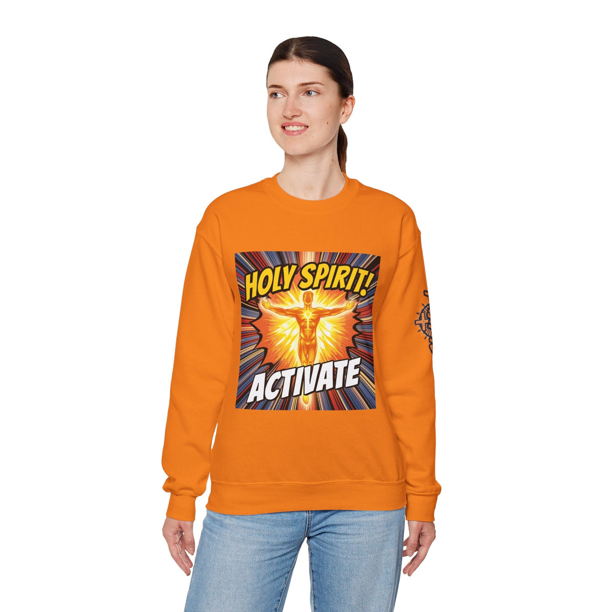 Holy Spirit Activate Sweatshirt – Superhero Christian Sweatshirt with Vibrant Power-Up Design for Faith-Fueled Boldness Printify
