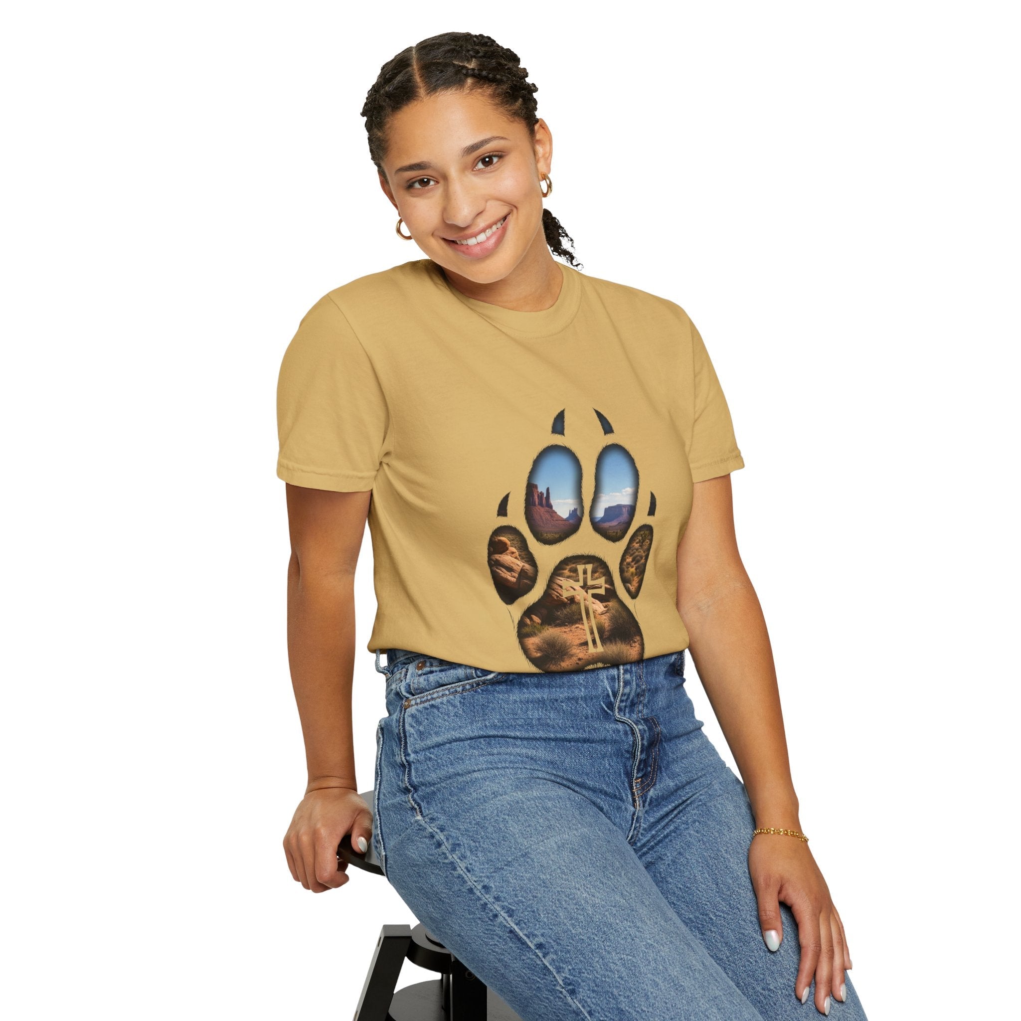 Strong and Courageous T-Shirt – Canine Pawprint Desert Joshua 1:9 Christian Tee Printify