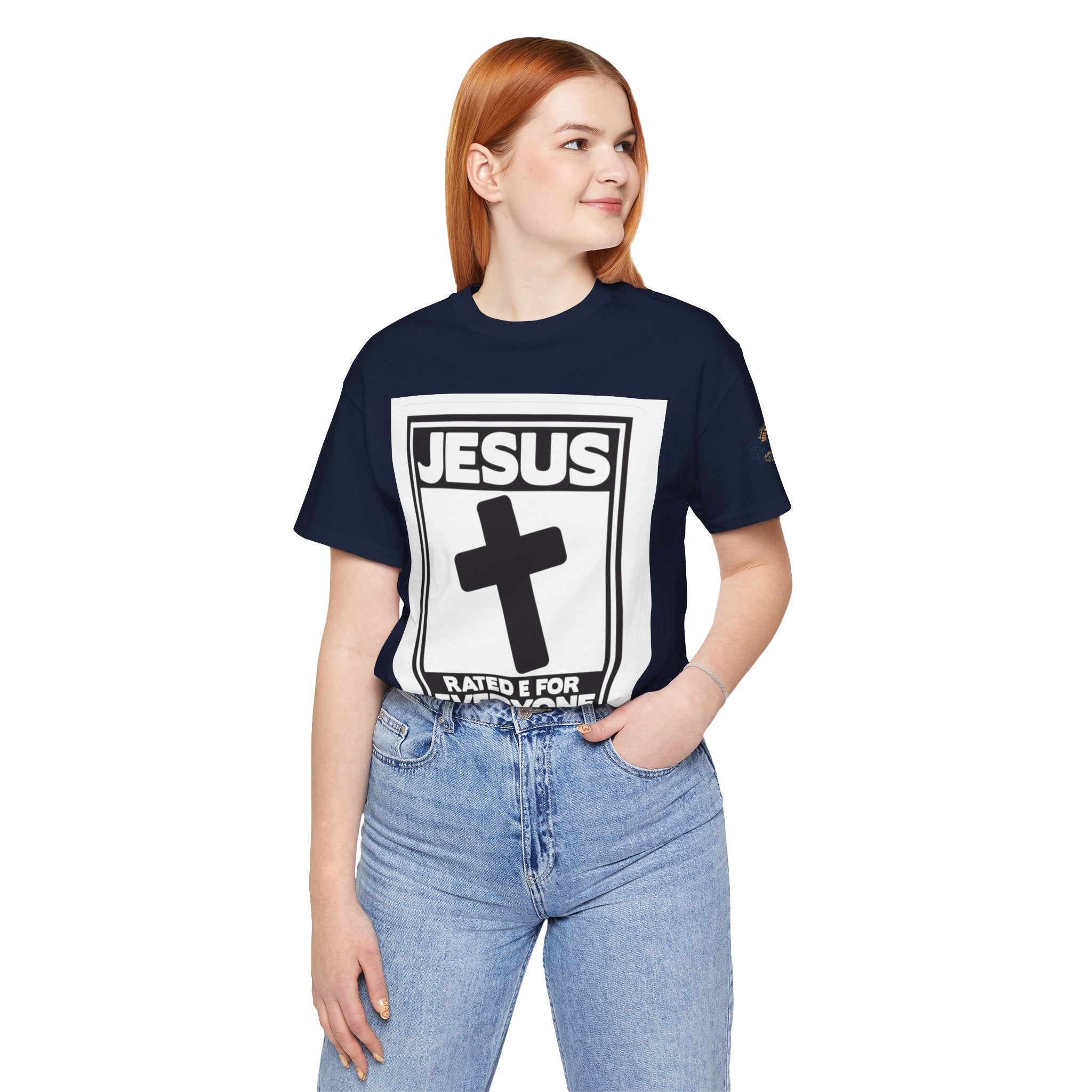 Jesus, Rated E for Everyone T-shirt - Gamer Faith T-shirt - Christian Video Game Parody Printify