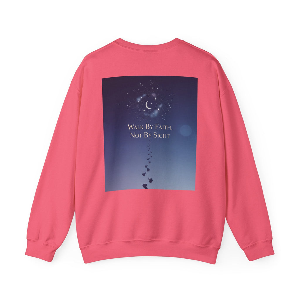 Walk by Faith, Not by Sight Sweatshirt – Moonlit Footprints Christian Sweatshirt for Cozy Nights Printify