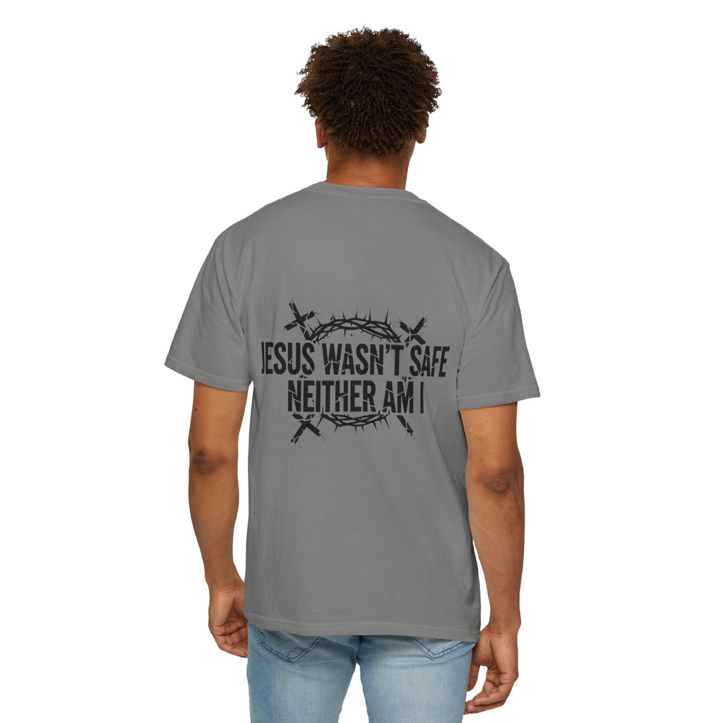 ⚡ Jesus Wasn’t Safe – Neither Am I | Bold Christian T-Shirt | Storm-Walking Faith Tee | Minimalist Black & White Design | Uplifted Gear Printify