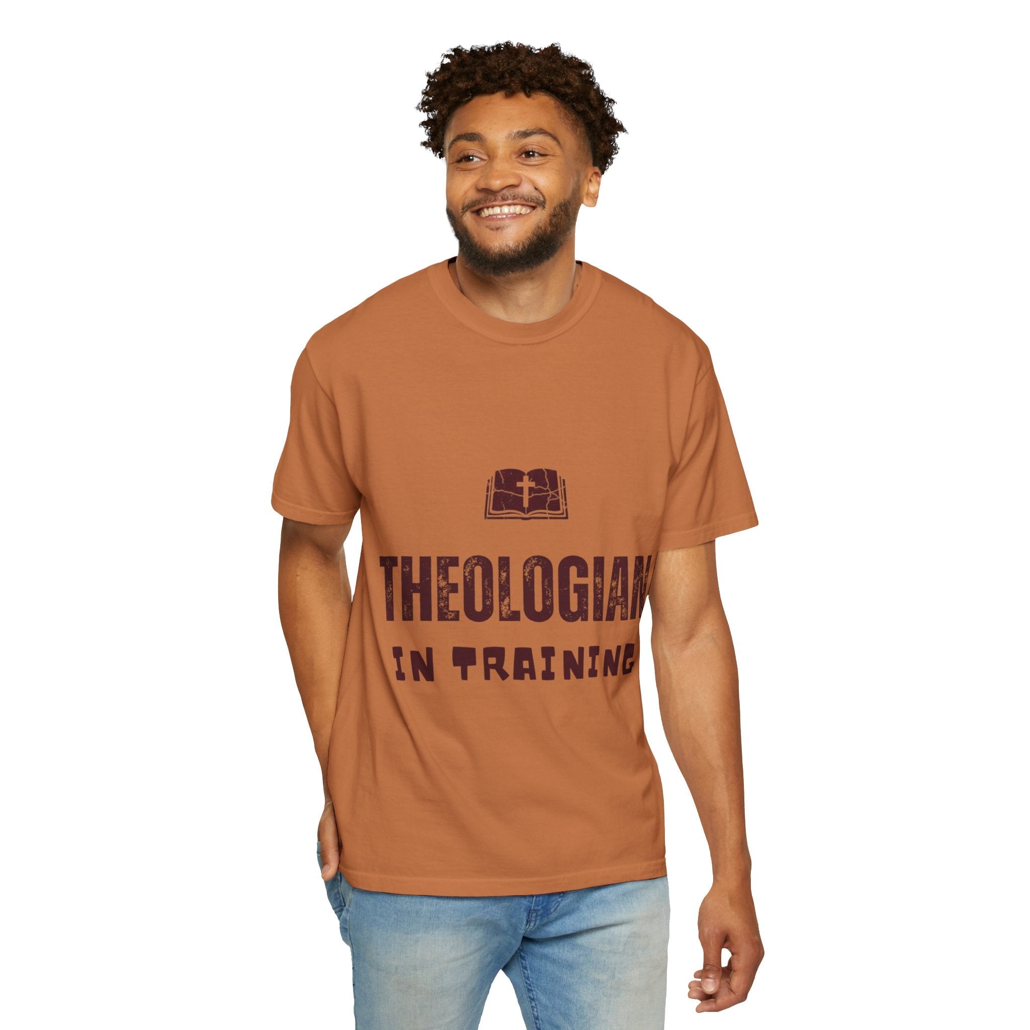 Theologian in Training T-Shirt – Open Bible & Cross Christian Tee for Faithful Learners Printify