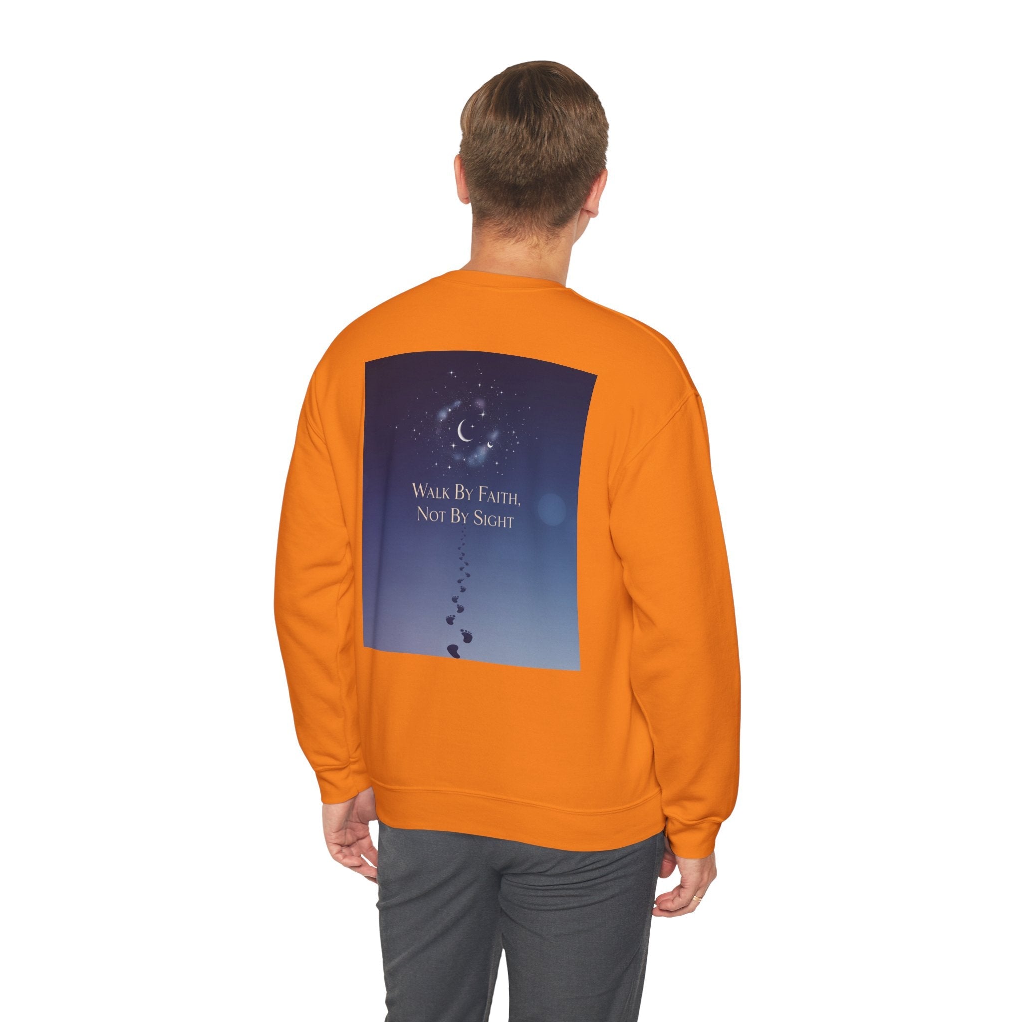 Walk by Faith, Not by Sight Sweatshirt – Moonlit Footprints Christian Sweatshirt for Cozy Nights Printify