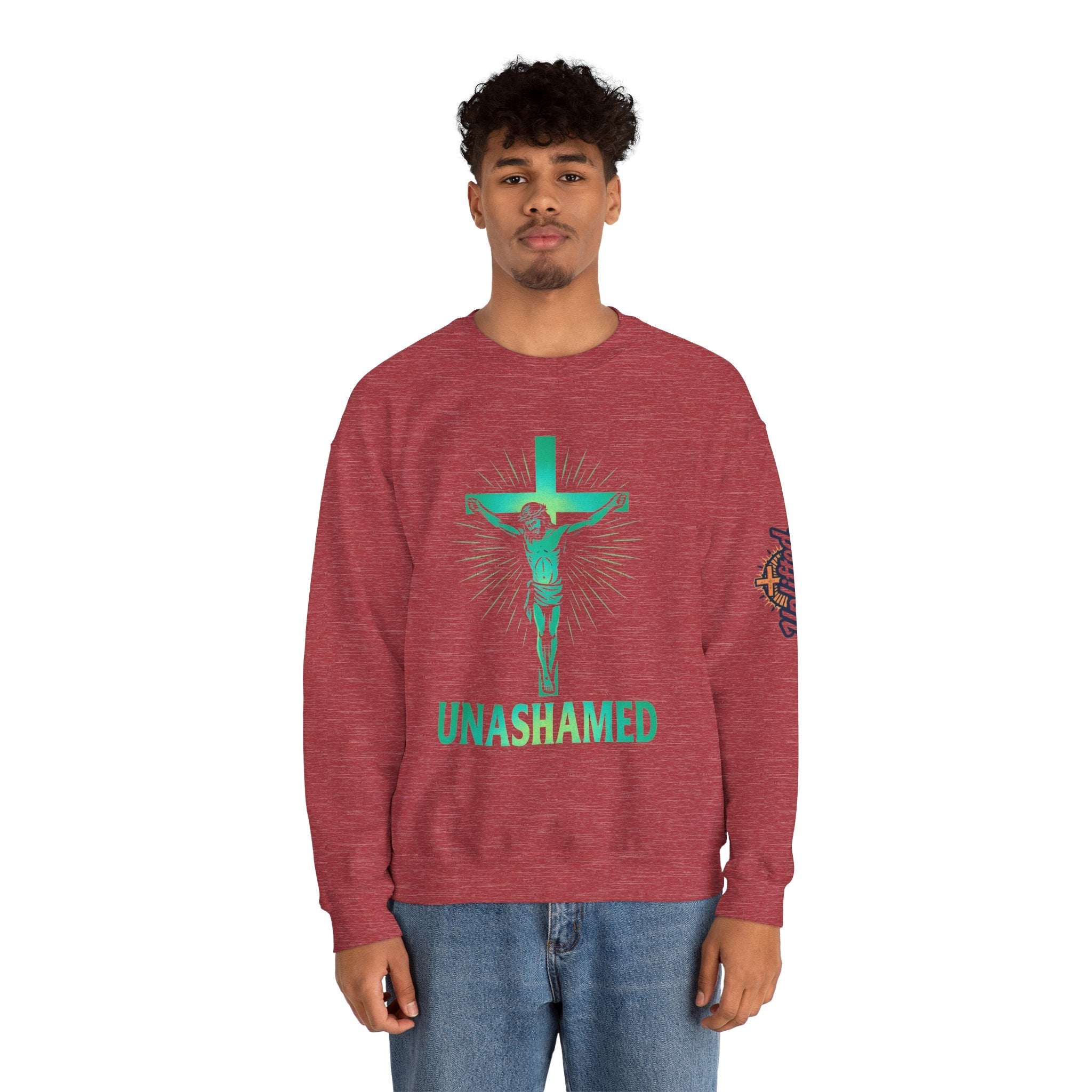 Unashamed Sweatshirt – Romans 1:16 Crucifixion Christian Sweatshirt for Bold Unwavering Faith Printify