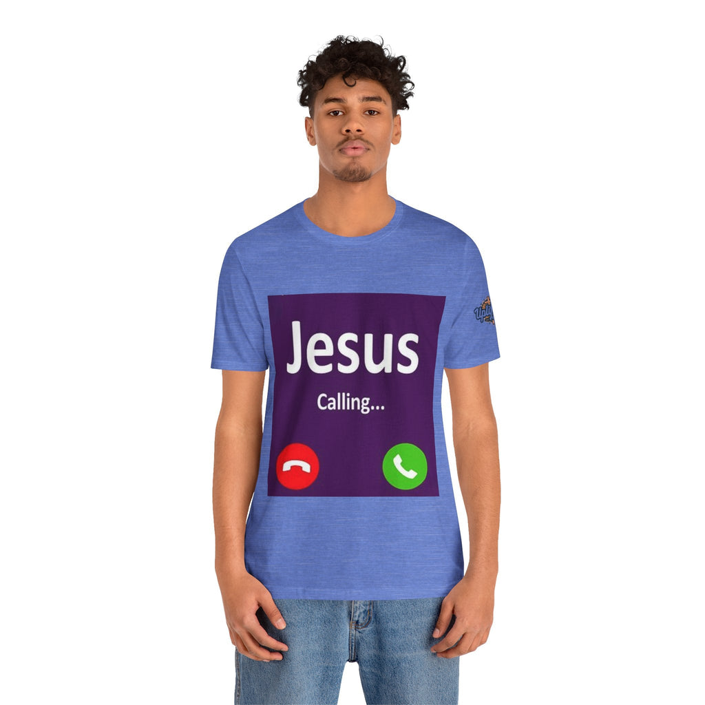 Jesus Calling T-shirt – Funny Cell Phone Screen Christian T-shirt for Divine Connection & Faith Humor Printify