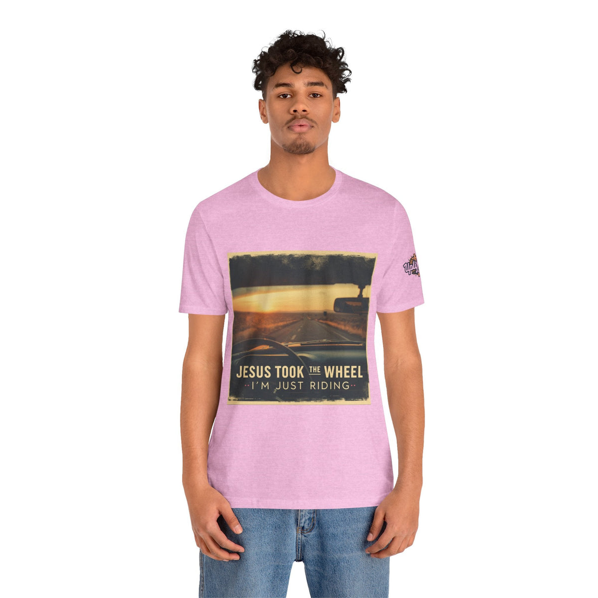Jesus Took the Wheel I'm Just Riding T-shirt – Funny Christian Convertible Car T-shirt for Surrendered Faith & Humor Printify