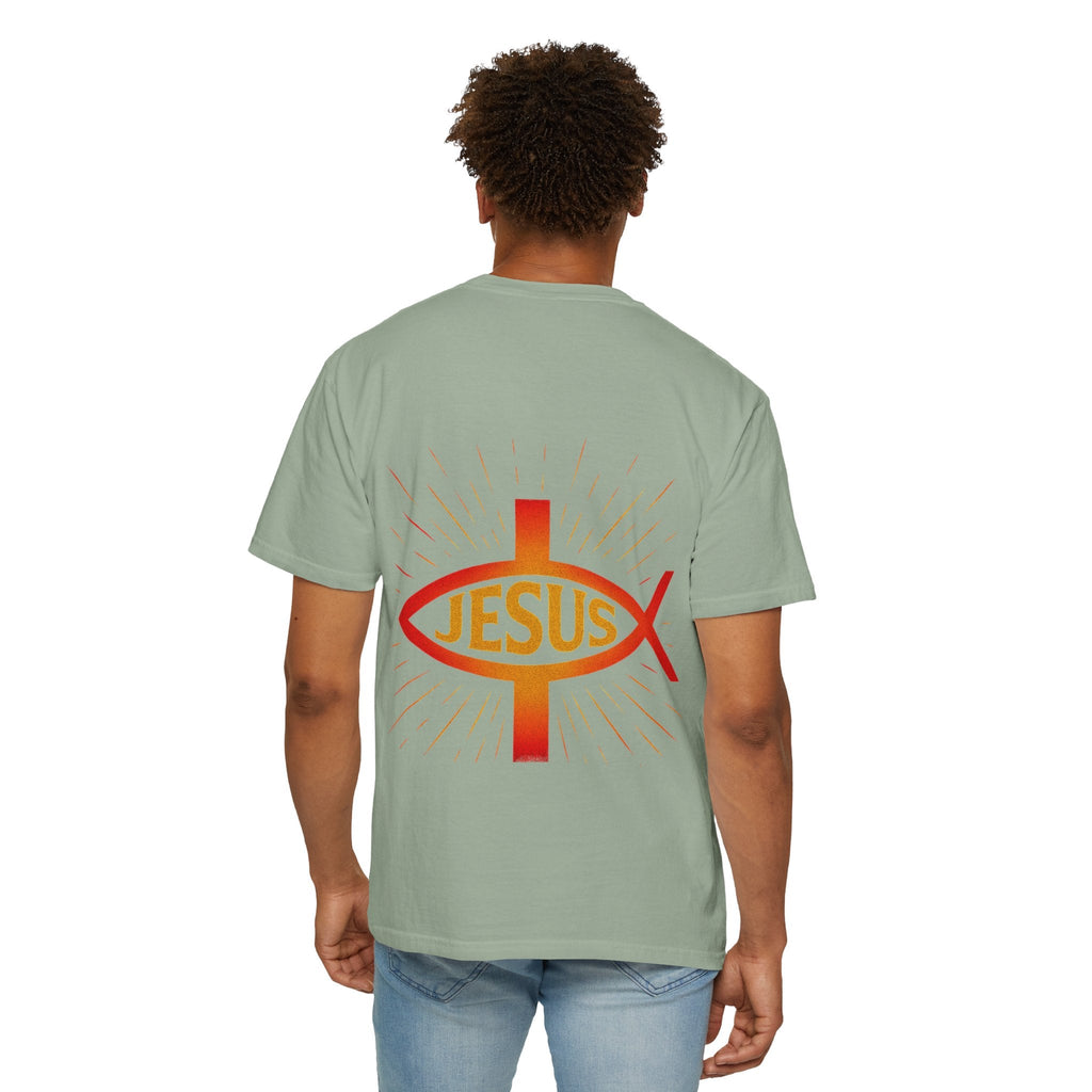 Jesus Ichthys T-shirt – Christian Fish Symbol with Cross & Jesus Inscription T-shirt for Eternal Faith & Streetwear Printify