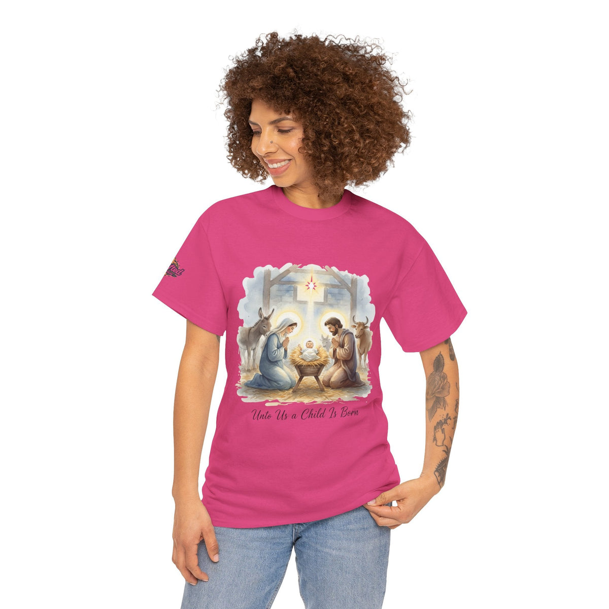 Unto Us a Child is Born T-shirt – Isaiah 9:6 Nativity Manger Scene Christian Christmas T-shirt for Holy Night Faith Printify