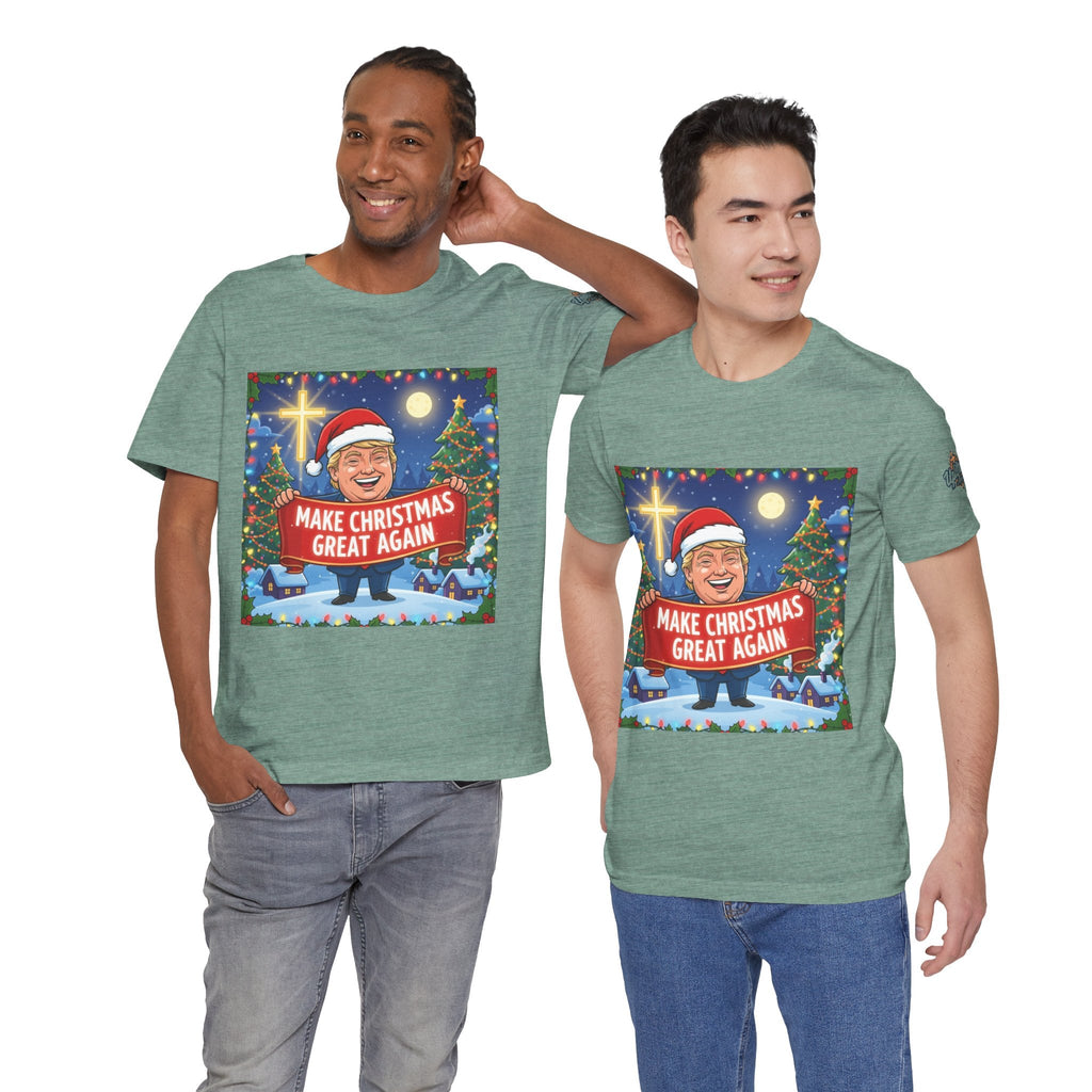 🎄 Make Christmas Great Again – Patriotic Christian Christmas T-Shirt | Bold Holiday Faith Tee | Red & White Banner Design | Uplifted Gear Printify
