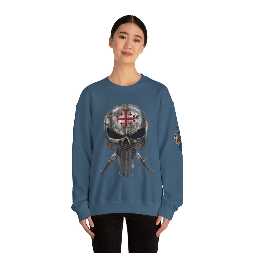 Crusader Knight Christian Skull Sweatshirt - Warrior Armor of God Sweatshirt Printify