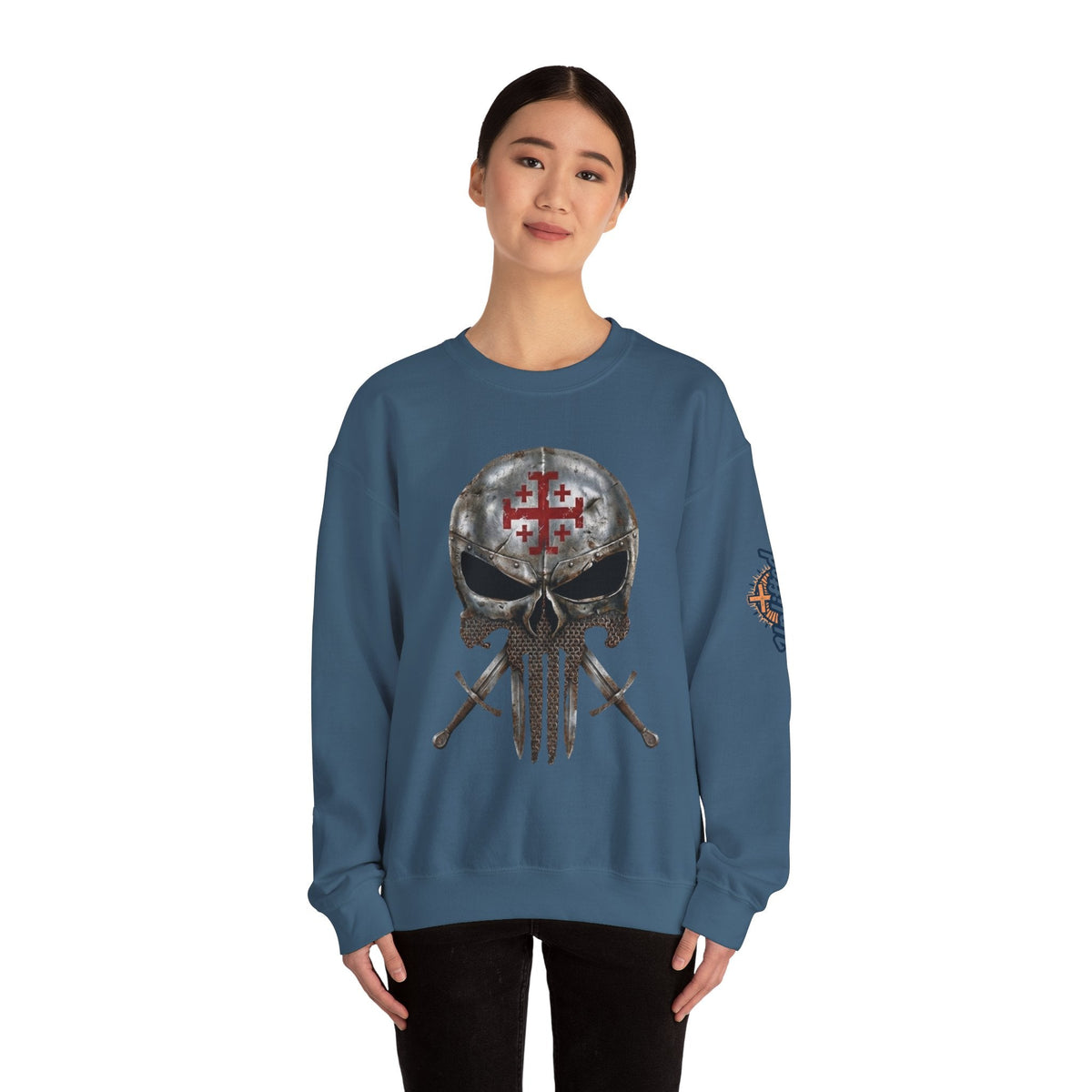 Crusader Knight Christian Skull Sweatshirt - Warrior Armor of God Sweatshirt Printify