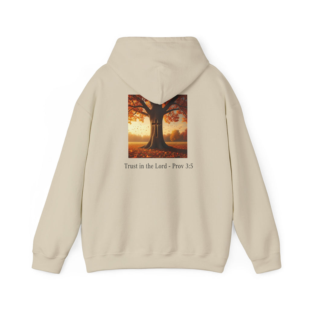 Trust in the Lord Hoodie – Autumn Tree Proverbs 3:5 Christian Hoodie for Cozy Faith Printify