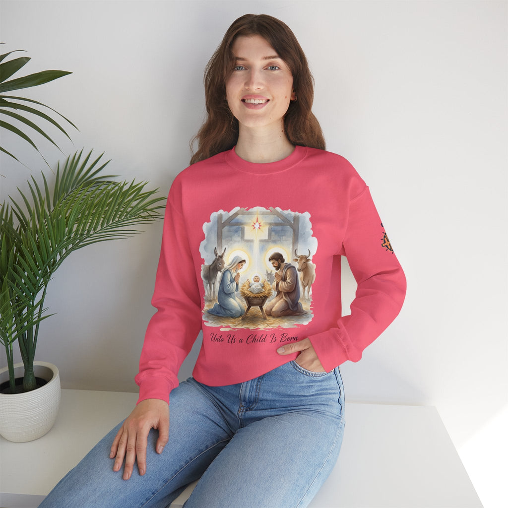 Unto Us a Child is Born Sweatshirt – Isaiah 9:6 Nativity Manger Scene Christian Christmas Sweatshirt for Holy Night Faith Printify