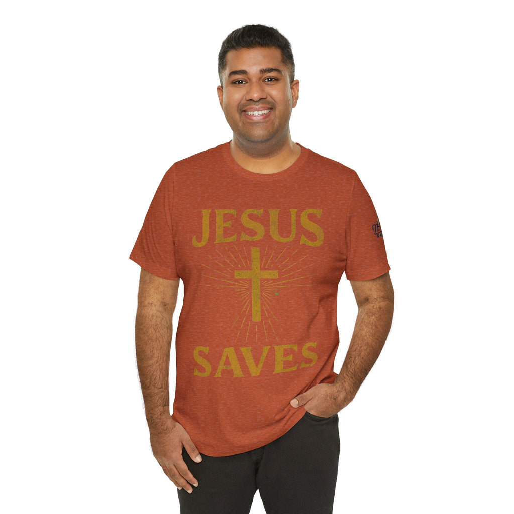 Jesus Saves T-shirt – Radiant Cross & Rays of Light Christian T-shirt for Eternal Hope & Faith Printify