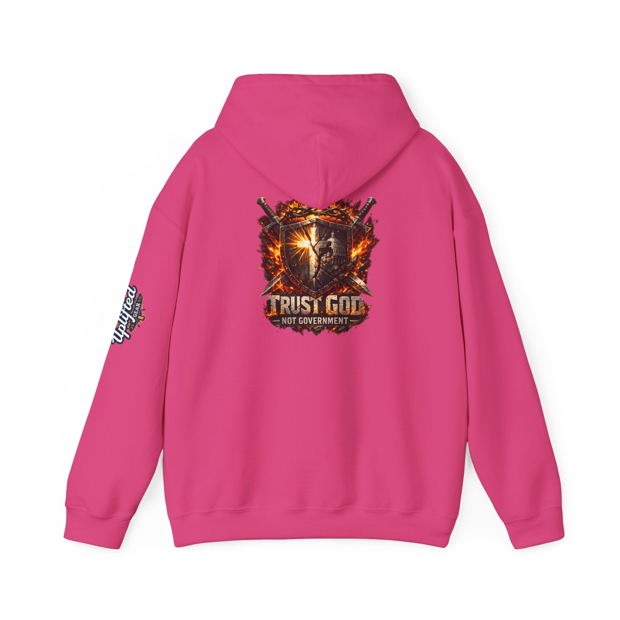 Trust God Not Government Shield Hoodie — Patriotic Christian Faith Hoodie Printify
