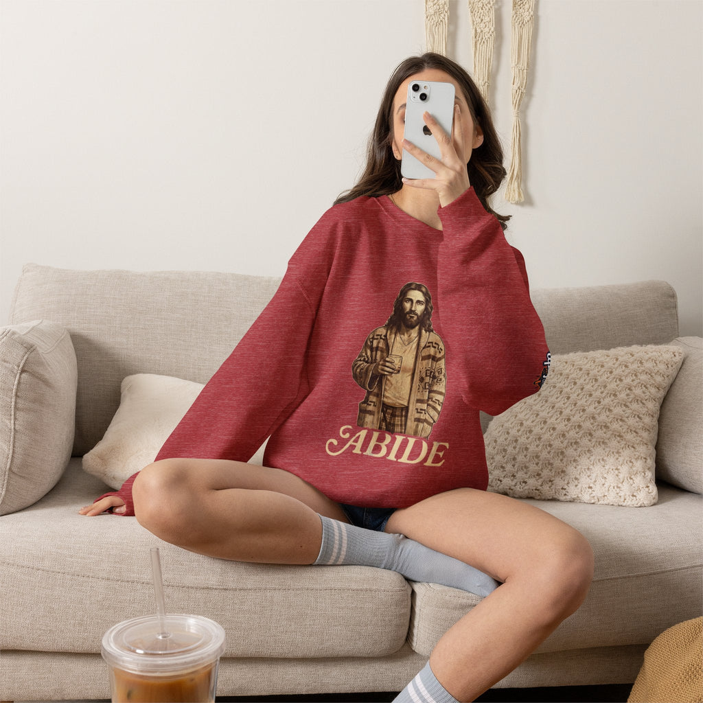 Abide Jesus Sweatshirt — Vintage 'The Dude' Religious Graphic Sweatshirt Printify