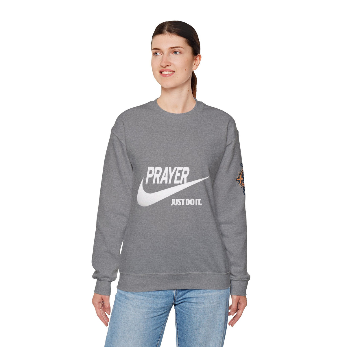 Prayer Just Do It Sweatshirt - Funny Christian Nike Parody Sweatshirt - Faith Gear Printify