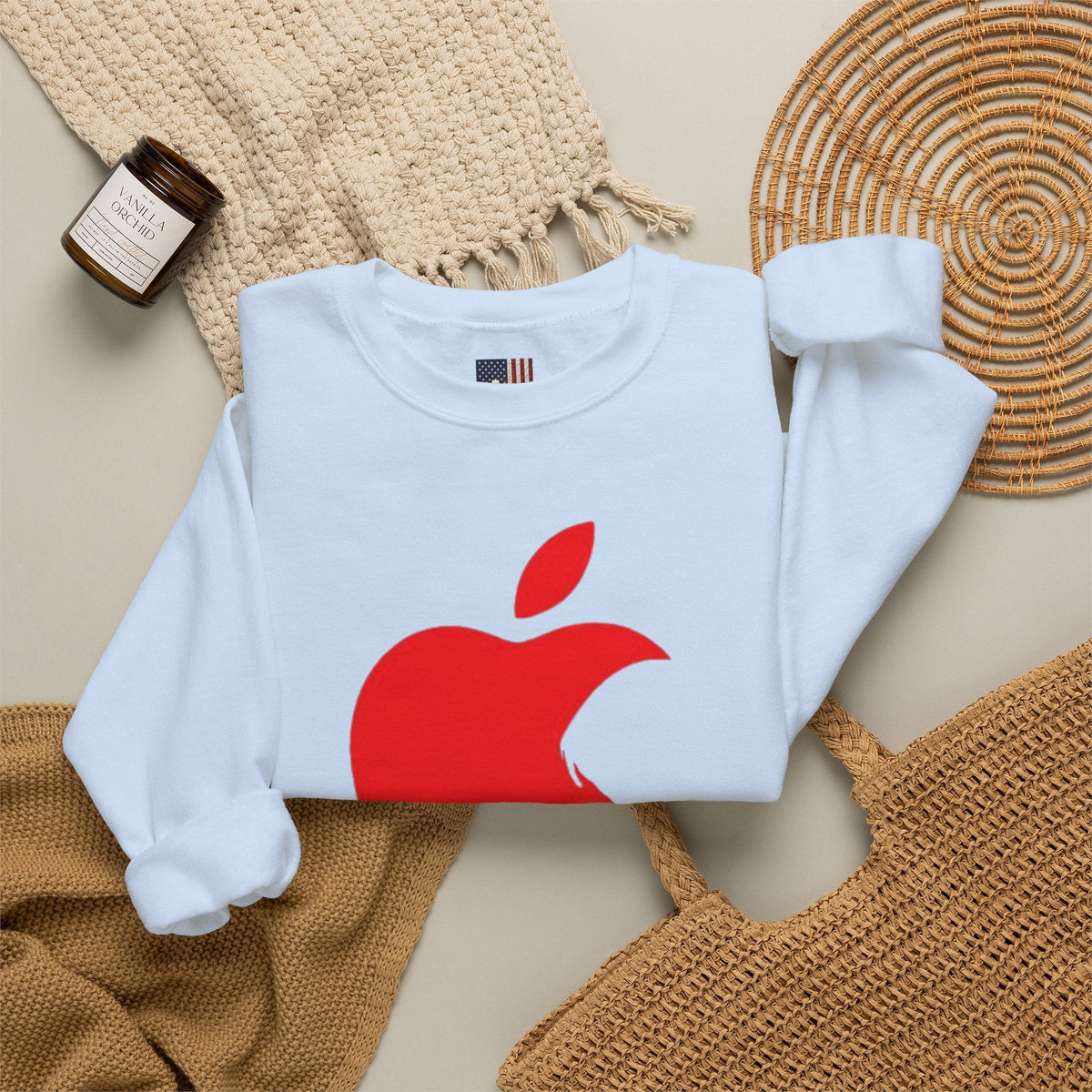 iPray Apple Logo Sweatshirt — Funny Christian Sweatshirt (Minimal Red Apple Graphic) Printify