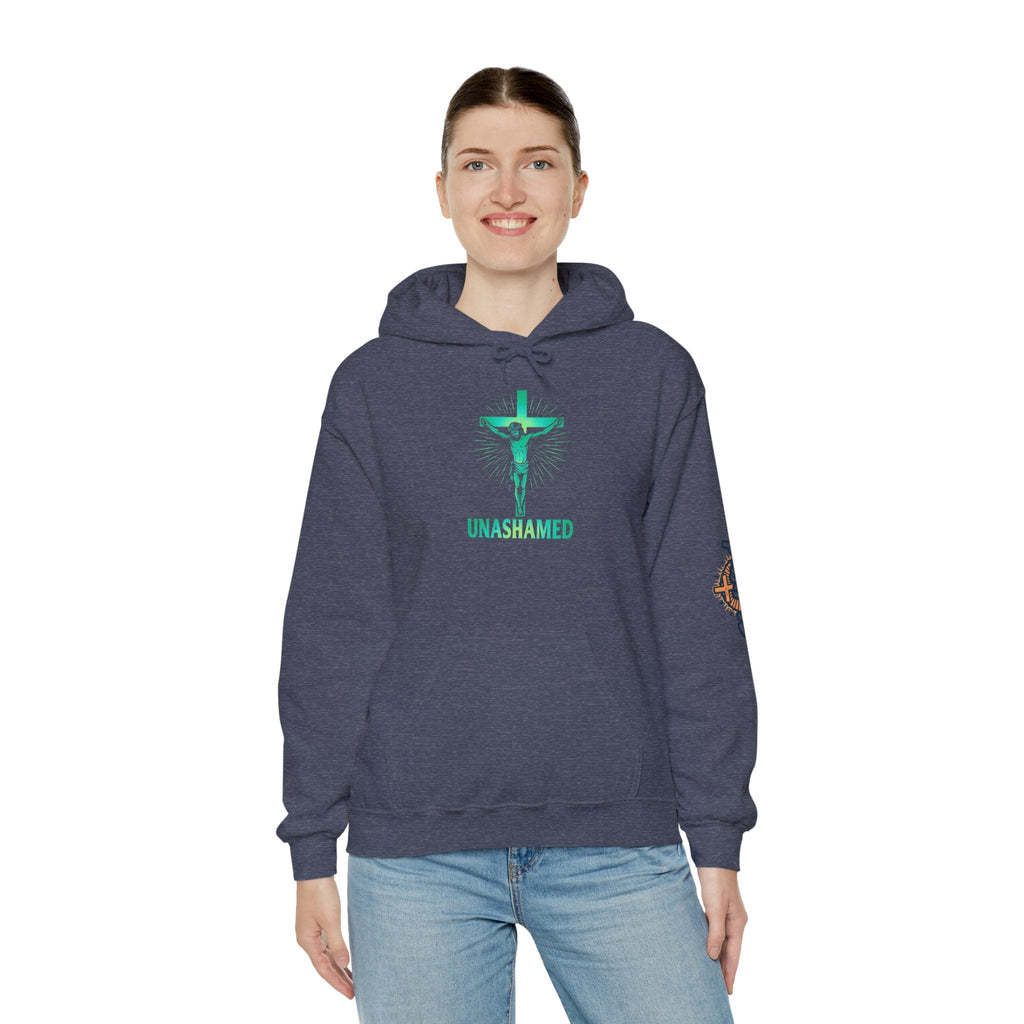 Unashamed Hoodie – Romans 1:16 Crucifixion Christian Hoodie for Bold Unwavering Faith Printify