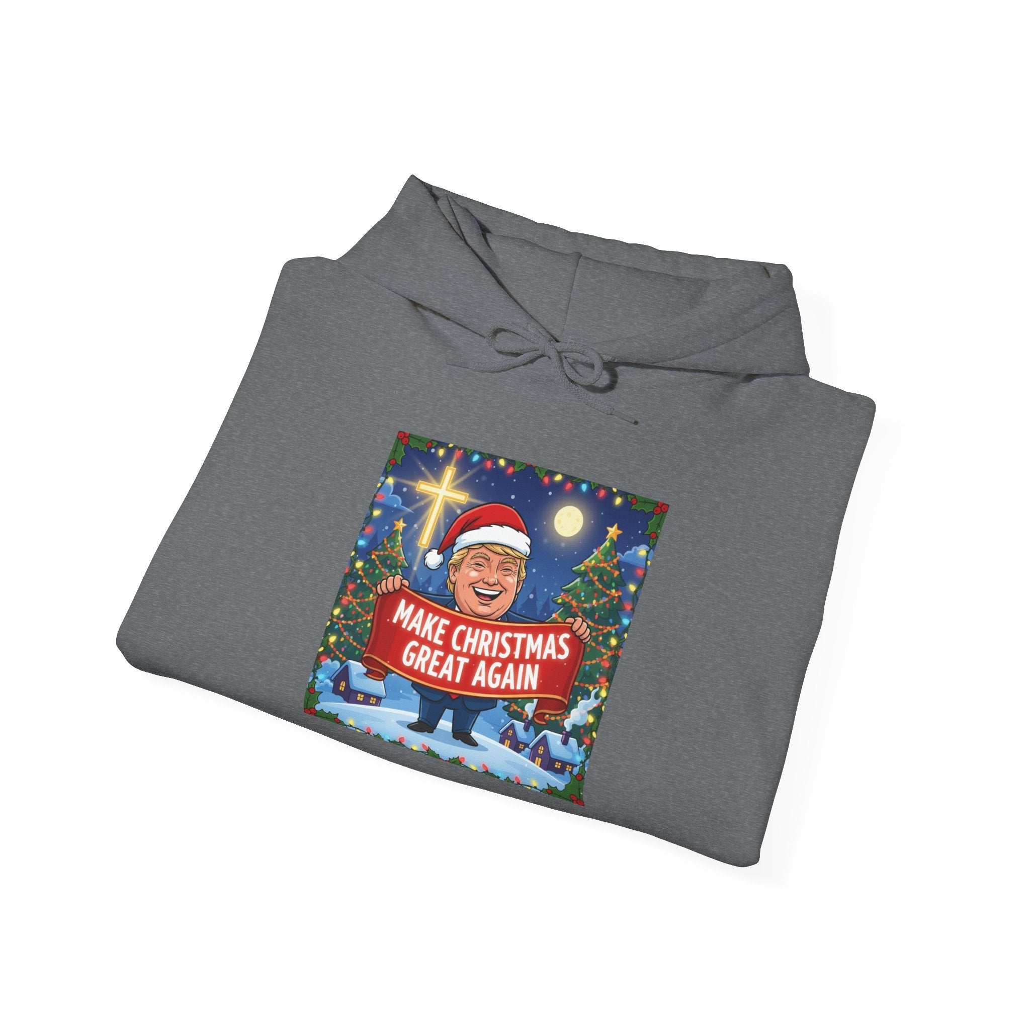 🎄 Make Christmas Great Again – Patriotic Christian Christmas Hoodie | Bold Holiday Faith Tee | Red & White Banner Design | Uplifted Gear Printify