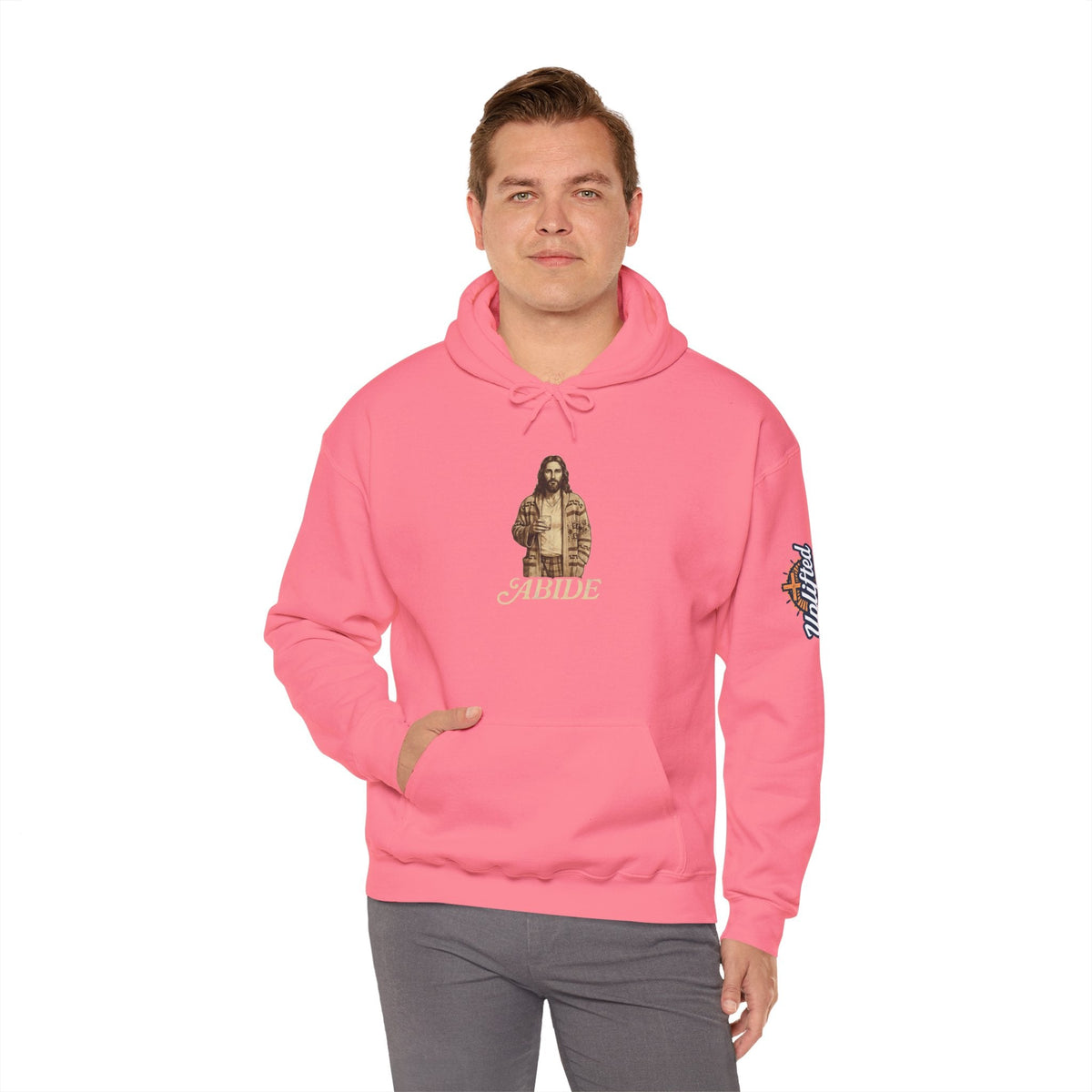 Abide Jesus Hoodie — Vintage 'The Dude' Religious Graphic Hoodie Printify