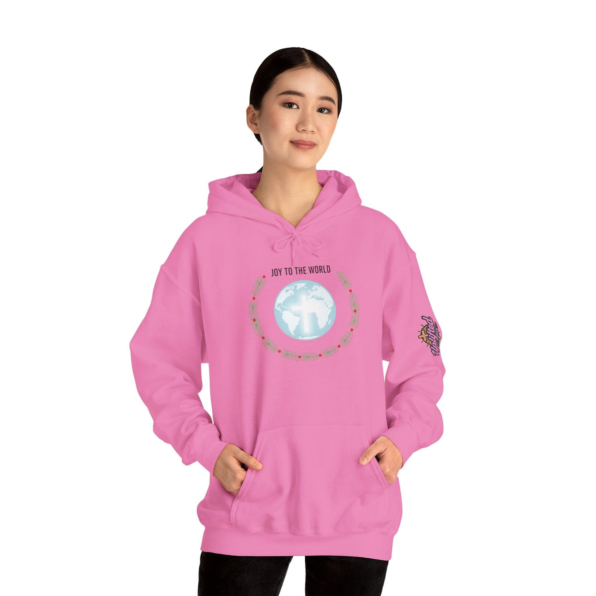 Joy to the World Hoodie – Wreath Earth Nativity Christian Christmas Sweatshirt for Isaiah 9:6 Holiday Faith & Festive Joy Printify