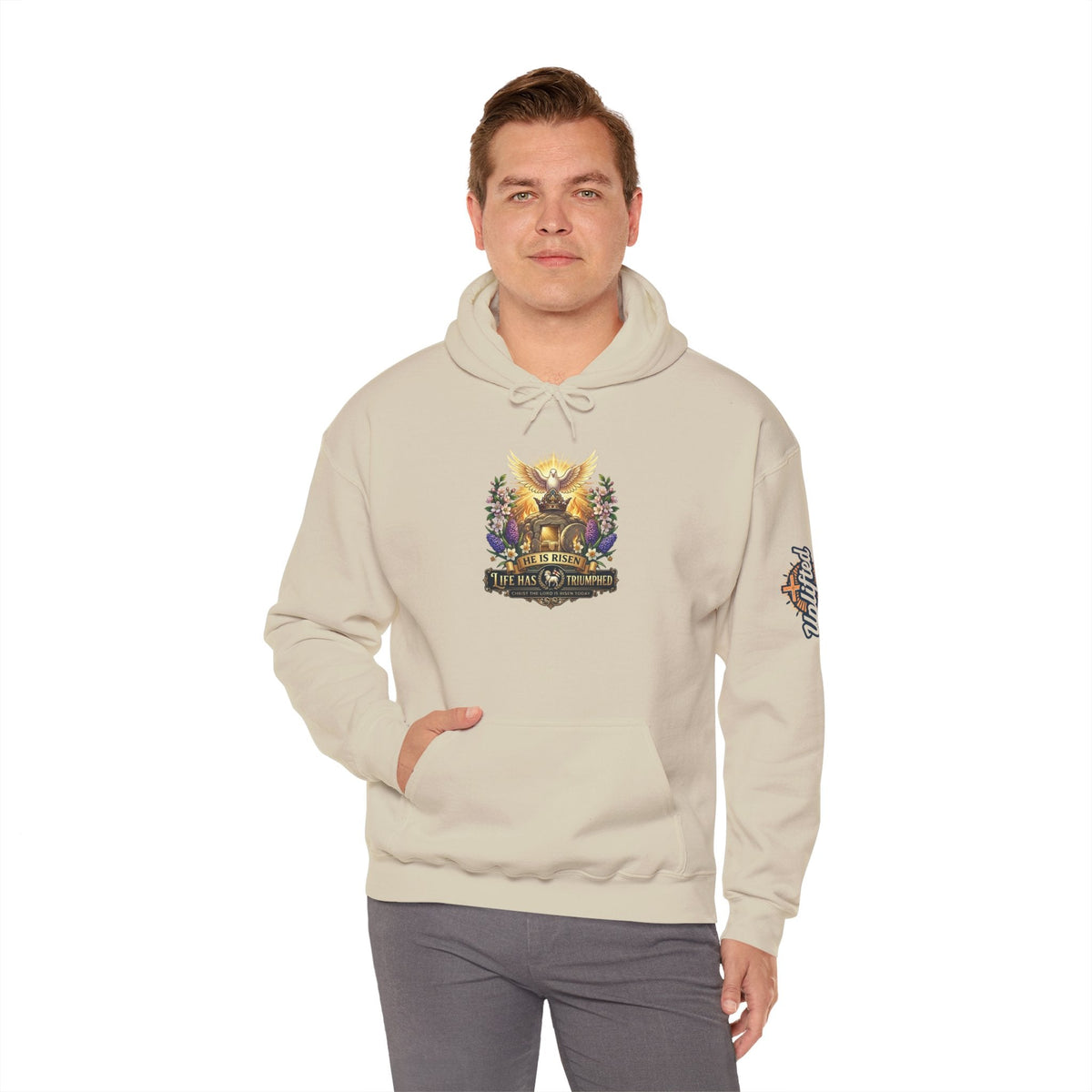 He Is Risen "Life Has Triumphed" Hoodie — Easter Resurrection Christian Hoodie Printify
