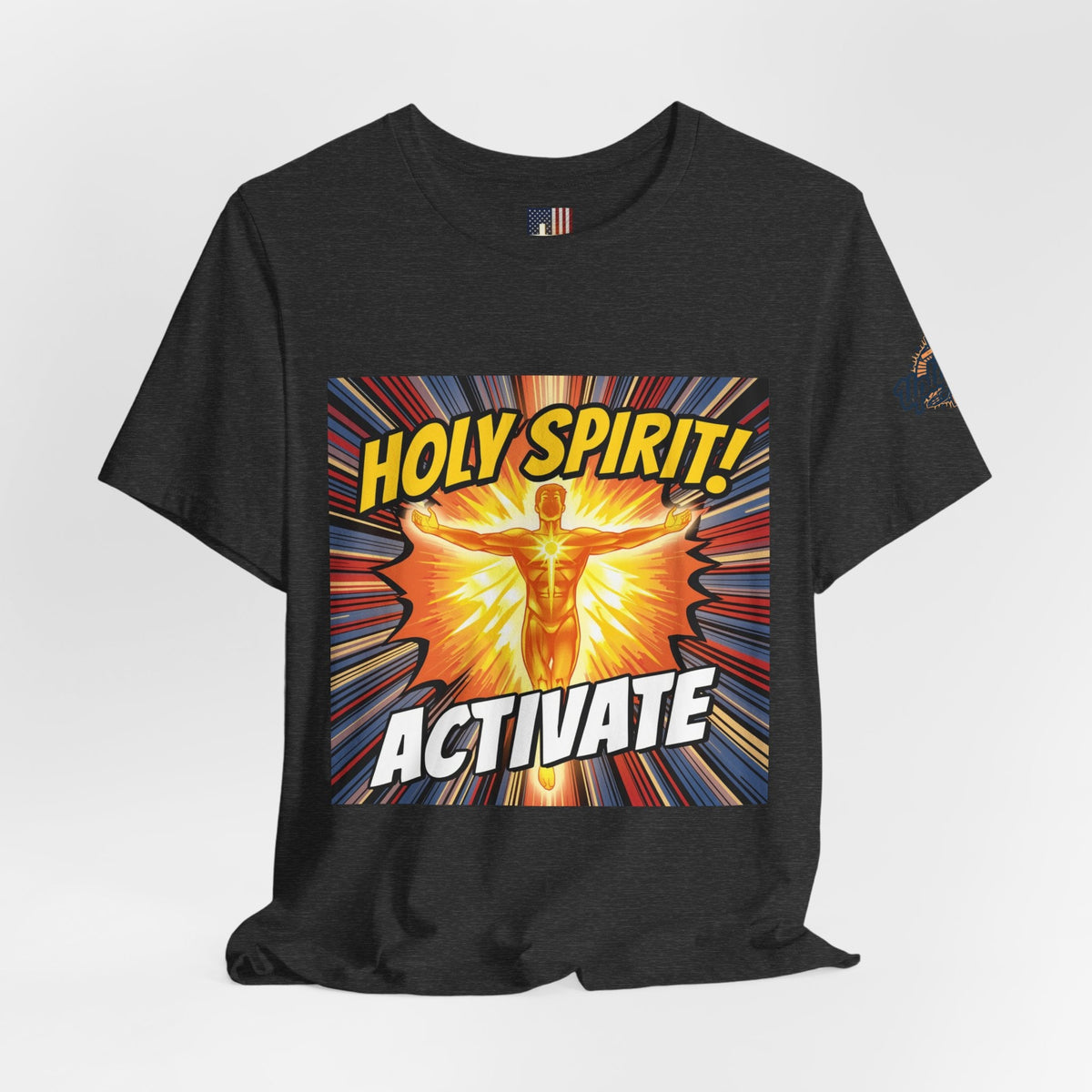 Holy Spirit Activate T-shirt – Superhero Christian T-shirt with Vibrant Power-Up Design for Faith-Fueled Boldness Printify