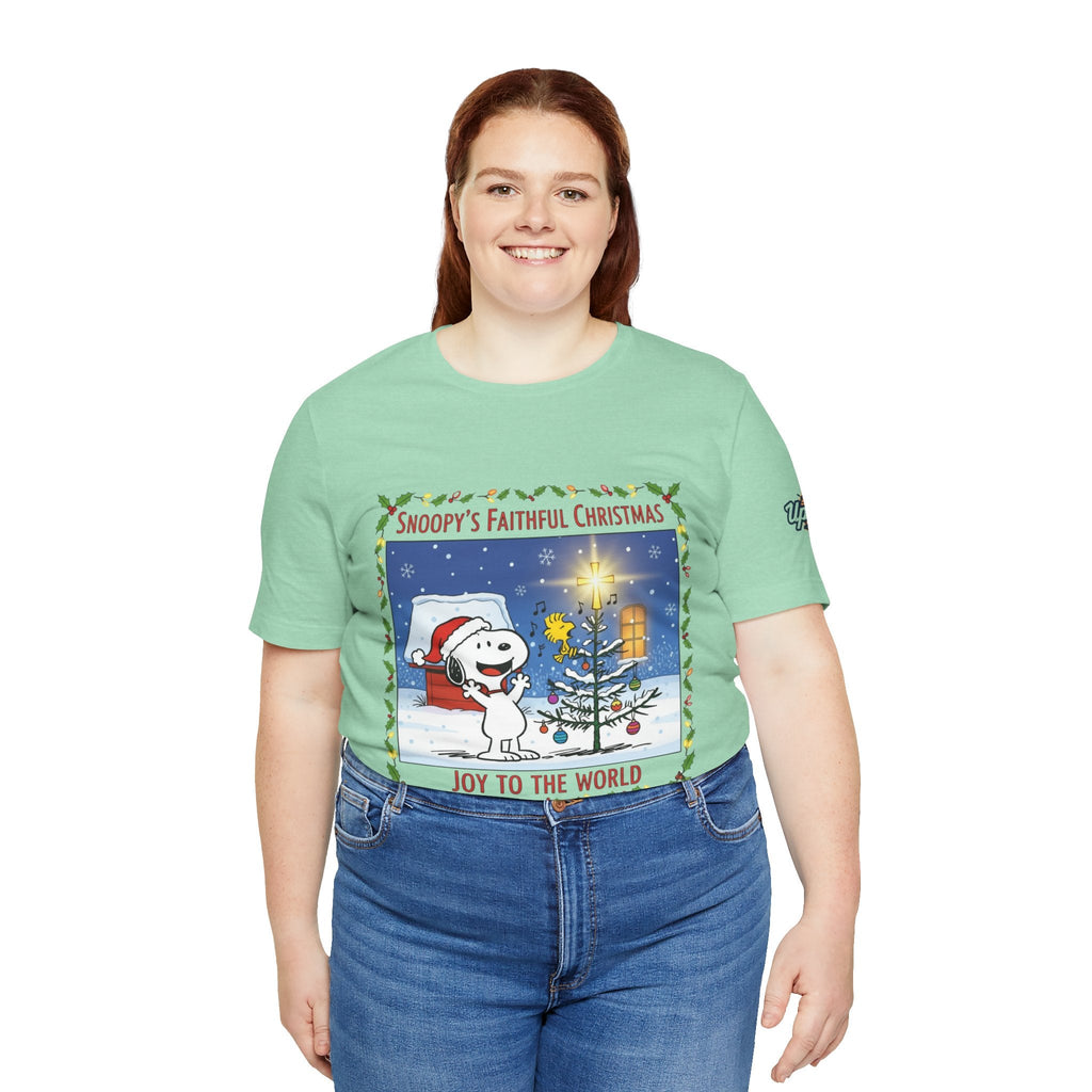 🎄 Faithful Christmas Friends – Christian Holiday T-Shirt | Festive Tree & Cartoon Duo | Heartwarming Christmas Tee by Uplifted Gear Printify
