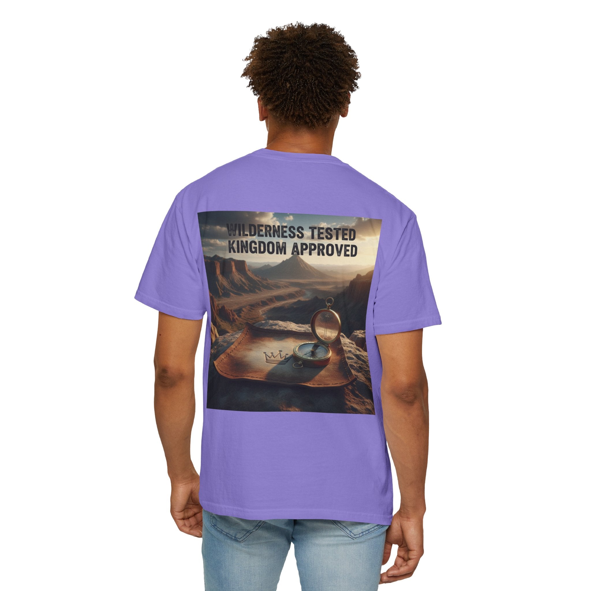 Wilderness Tested Kingdom Approved T-shirt – Mountain Desert Compass Crown Christian T-shirt for Biblical Adventure Faith Printify