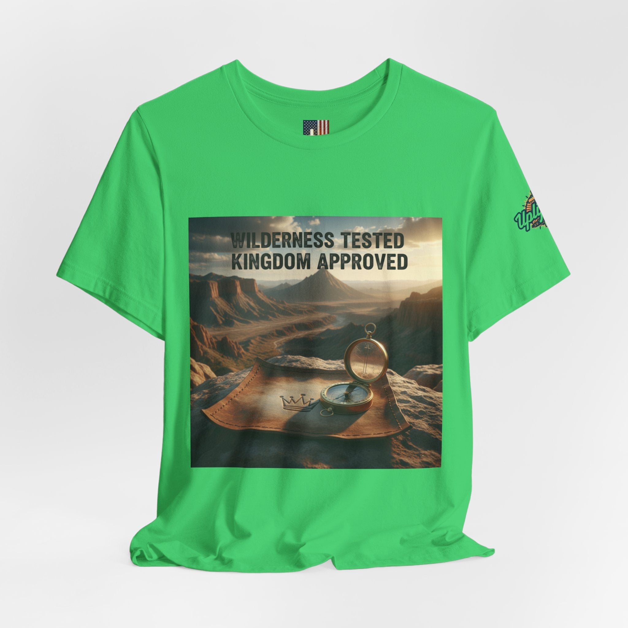 Wilderness Tested Kingdom Approved T-shirt – Mountain Desert Compass Crown Christian T-shirt for Biblical Adventure Faith Printify