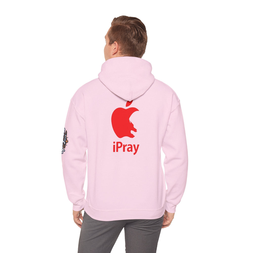 iPray Apple Logo Hoodie — Funny Christian Hoodie (Minimal Red Apple Graphic) Printify