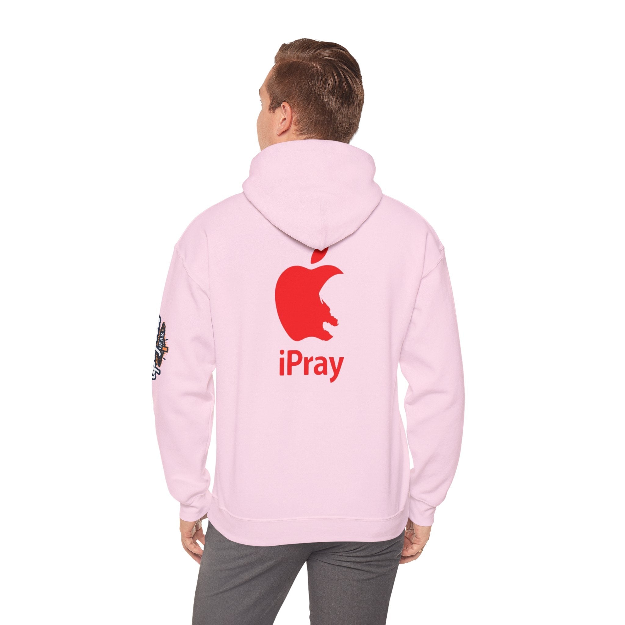 iPray Apple Logo Hoodie — Funny Christian Hoodie (Minimal Red Apple Graphic) Printify