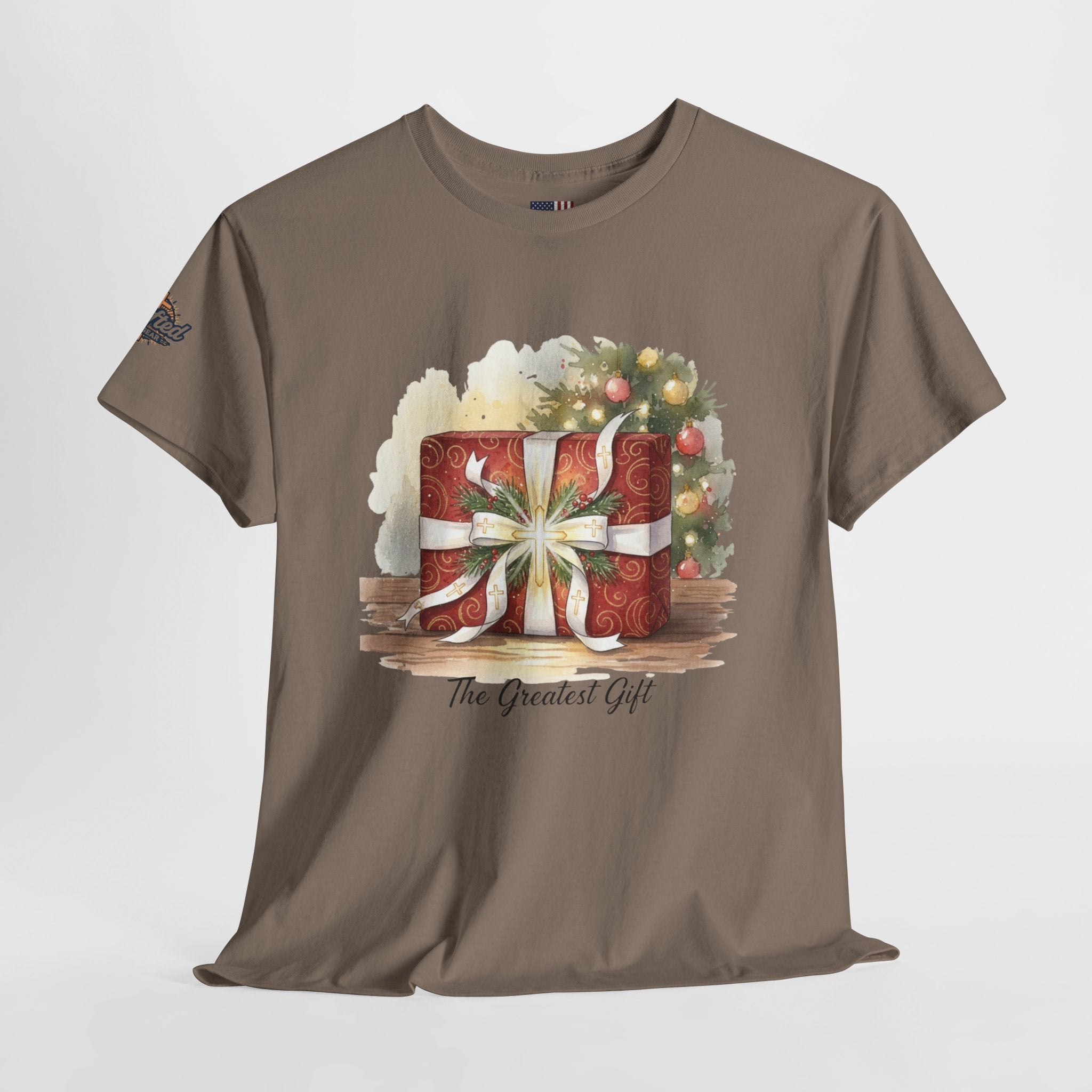 The Greatest Gift T-shirt – Cross Bow Present Christian T-shirt for Christmas Salvation & Eternal Faith Printify