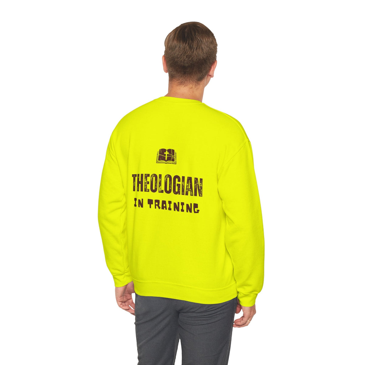 Theologian in Training Sweatshirt – Open Bible & Cross Christian Sweatshirt for Faithful Growth Printify