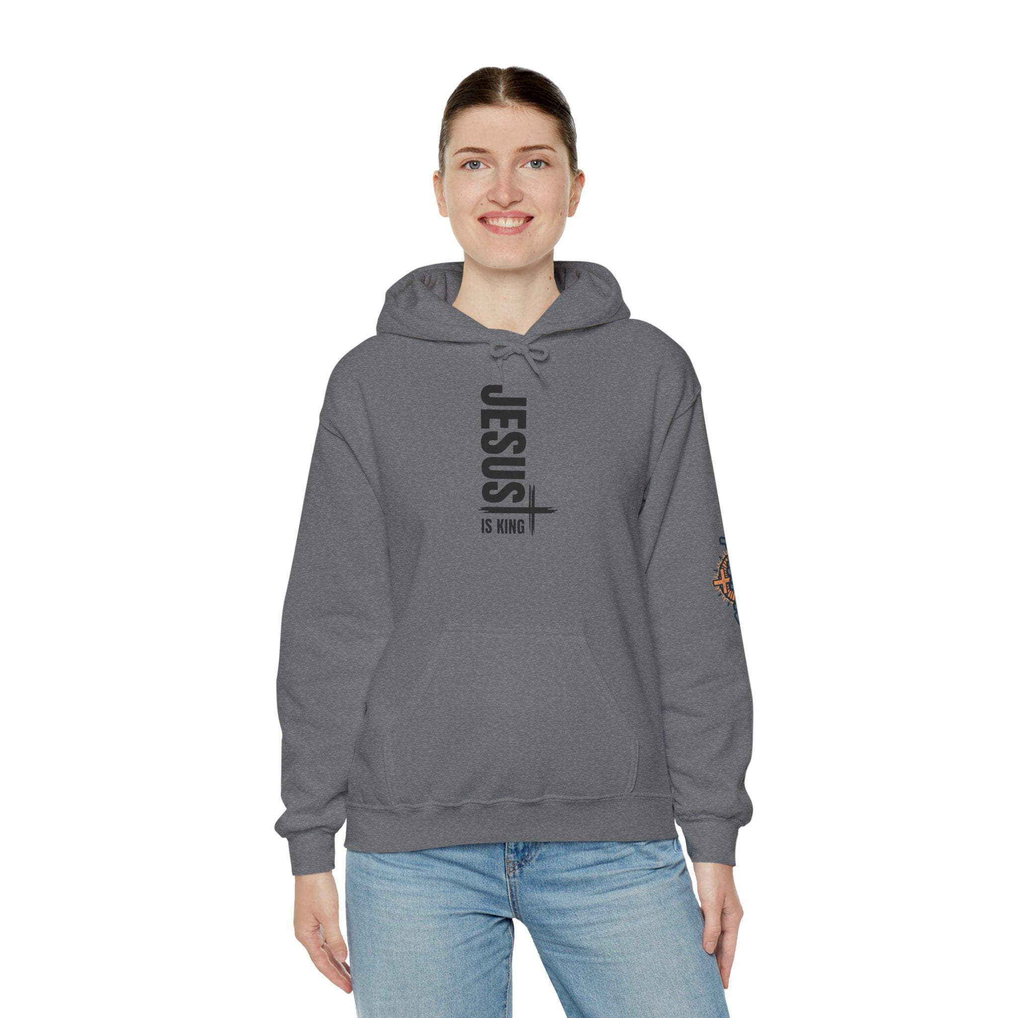 Jesus Is King Hoodie | Modern Typographic Cross Christian Hoodie Printify
