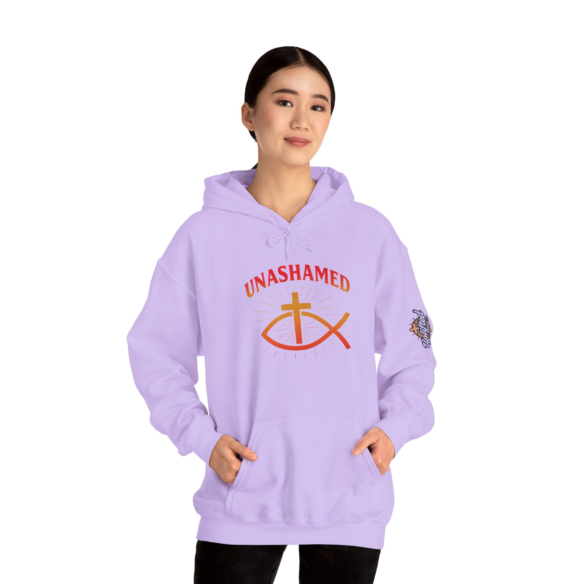 Unashamed Hoodie – Ichthys Jesus Fish & Cross Christian Sweatshirt for Romans 1:16 Bold Faith Printify