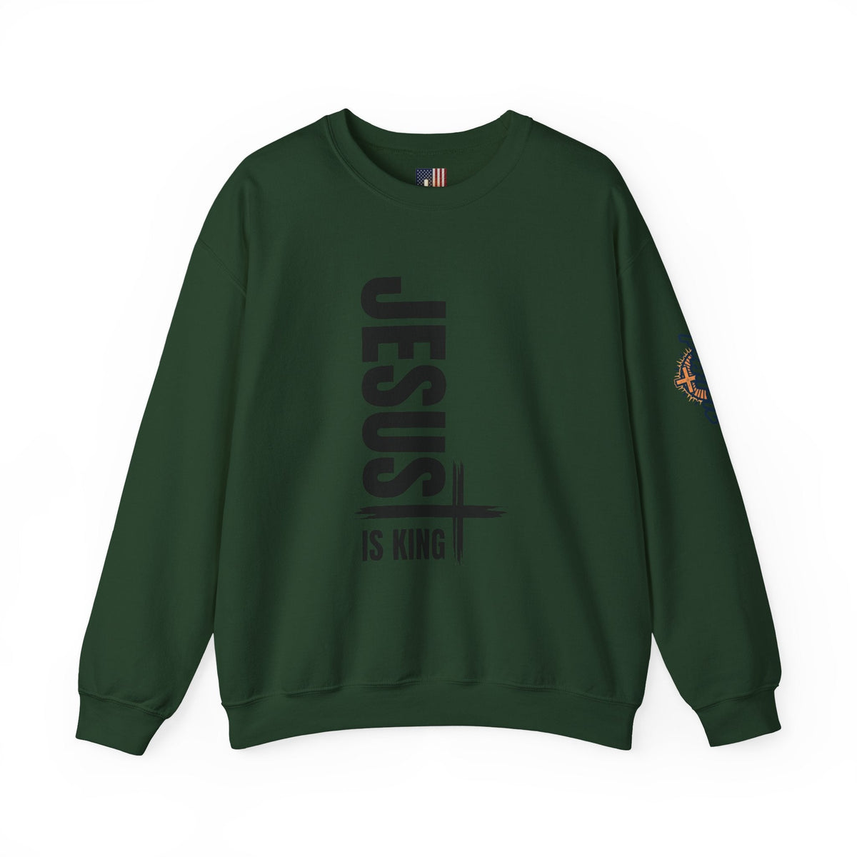 Jesus Is King Sweatshirt | Modern Typographic Cross Christian Sweatshirt Printify