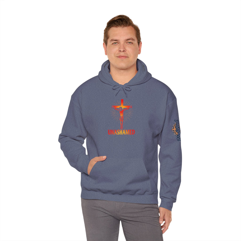 Unashamed Hoodie – Romans 1:16 Crucifixion Christian Sweatshirt for Bold Unwavering Faith Printify