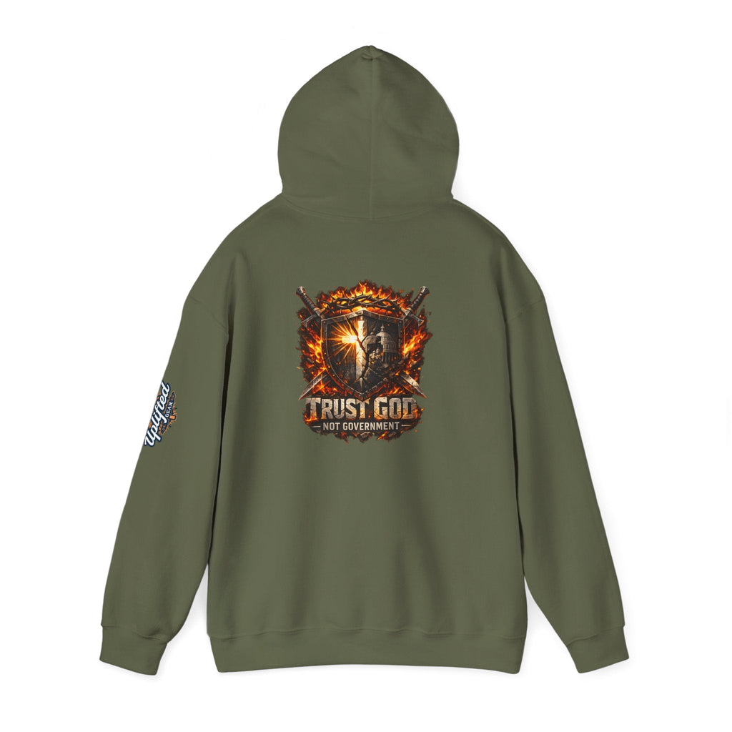 Trust God Not Government Shield Hoodie — Patriotic Christian Faith Hoodie Printify