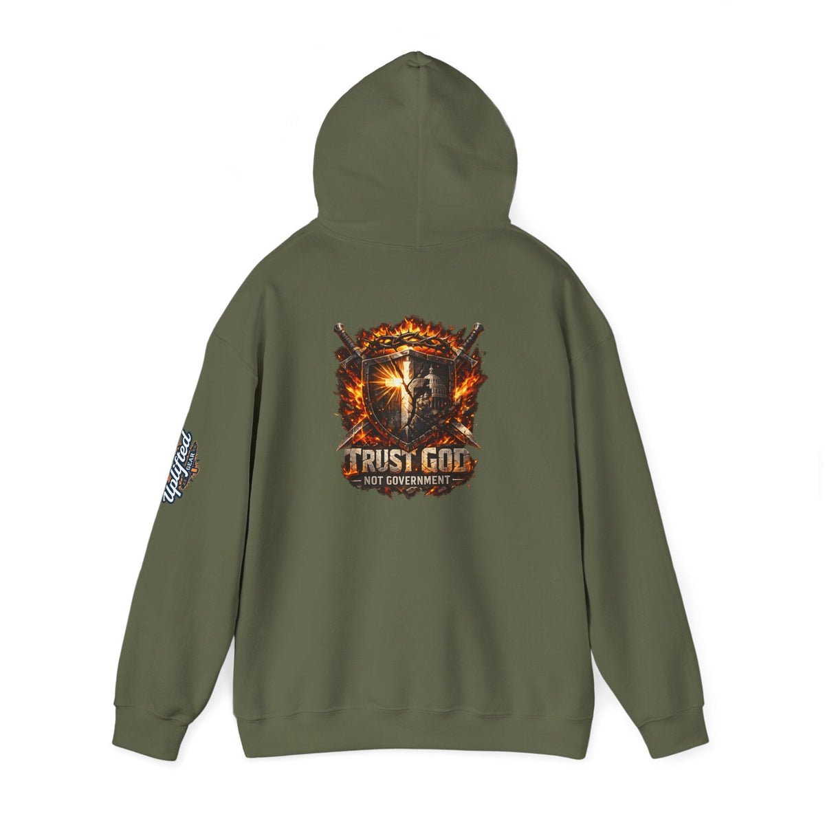 Trust God Not Government Shield Hoodie — Patriotic Christian Faith Hoodie Printify
