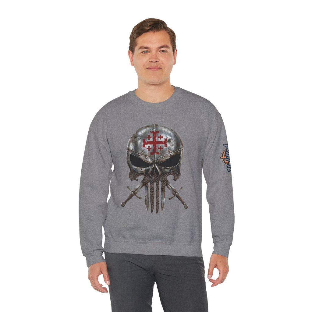 Crusader Knight Christian Skull Sweatshirt - Warrior Armor of God Sweatshirt Printify