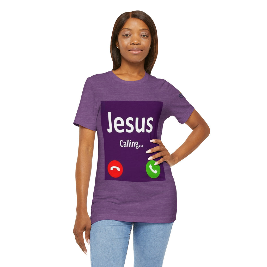 Jesus Calling T-shirt – Funny Cell Phone Screen Christian T-shirt for Divine Connection & Faith Humor Printify