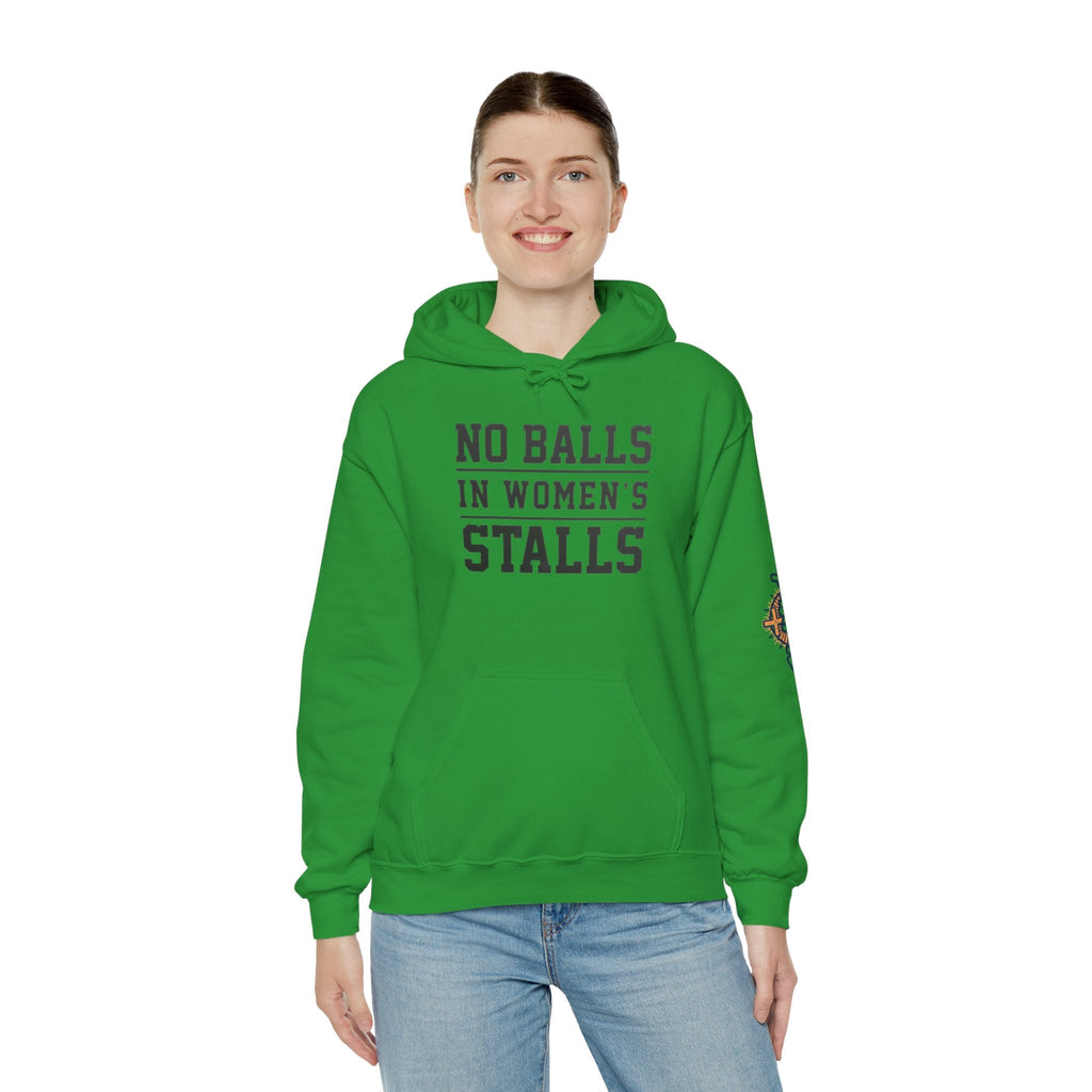 "No Balls in Women's Stalls" Statement Hoodie — Protest Sweatshirt Printify