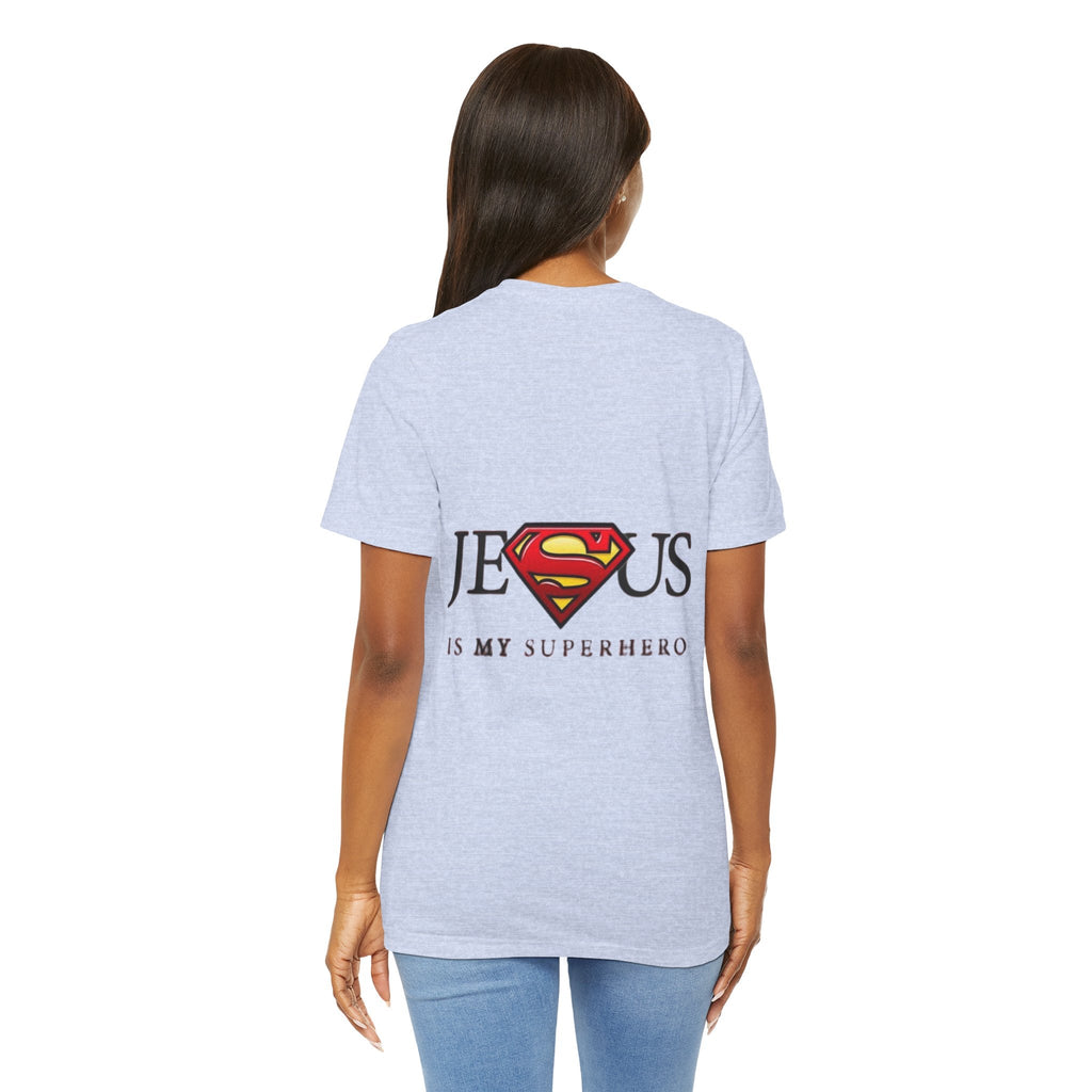 Jesus Is My Superhero T-Shirt — Faith-Based Superman-Inspired Tee Printify