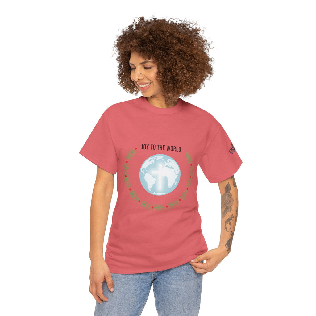 Joy to the World T-shirt – Wreath Earth Nativity Christian Christmas T-shirt for Isaiah 9:6 Holiday Faith & Festive Joy Printify
