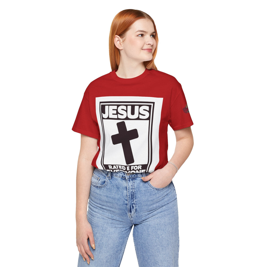 Jesus, Rated E for Everyone T-shirt - Gamer Faith T-shirt - Christian Video Game Parody Printify