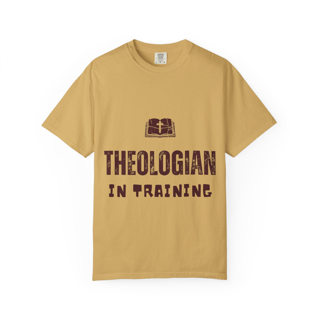 Theologian in Training T-Shirt – Open Bible & Cross Christian Tee for Faithful Learners Printify