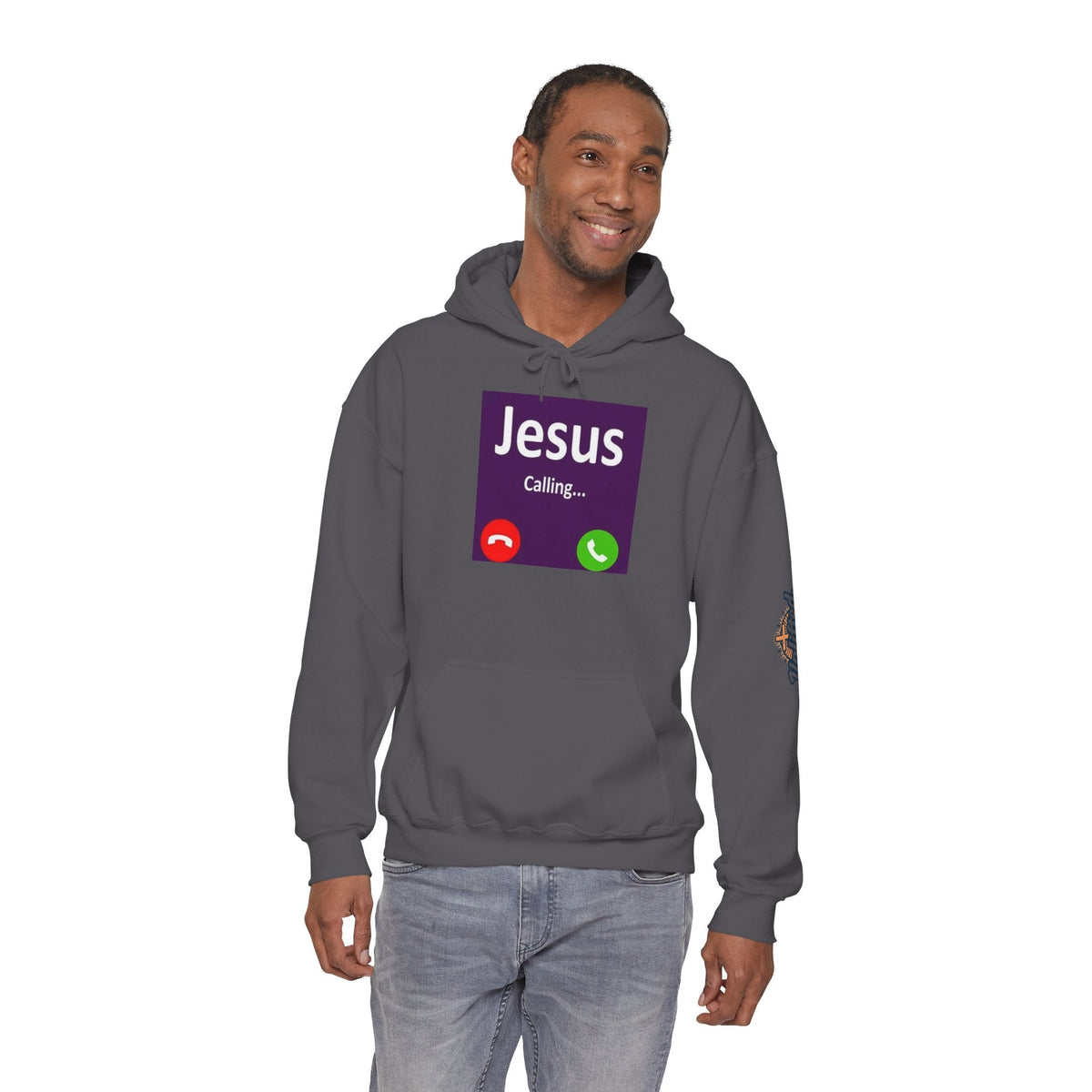 Jesus Calling Hoodie – Funny Cell Phone Screen Christian Sweatshirt for Divine Connection & Faith Humor Printify