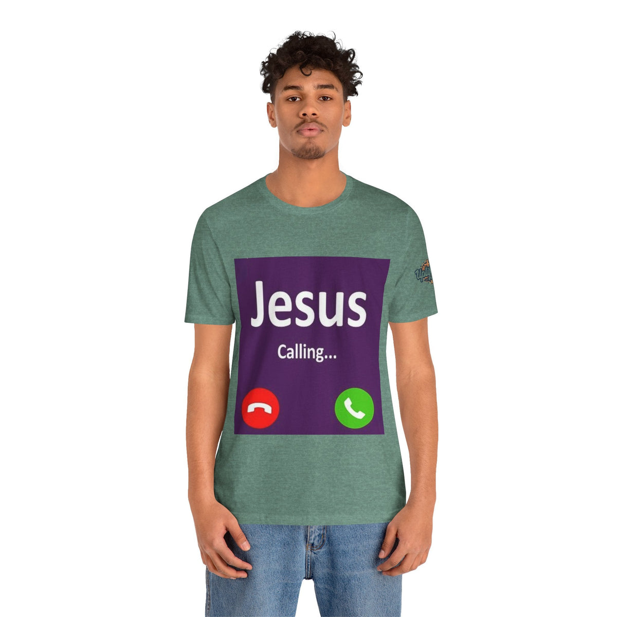 Jesus Calling T-shirt – Funny Cell Phone Screen Christian T-shirt for Divine Connection & Faith Humor Printify